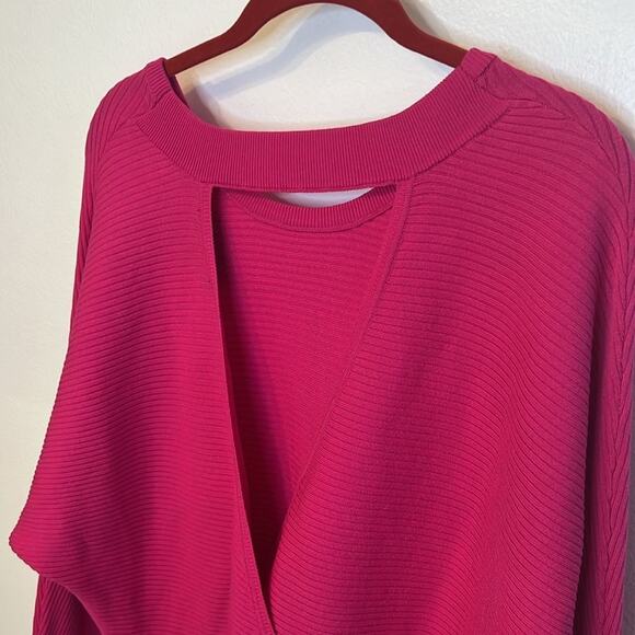 Express Womens Long Sleeve Scoopneck Ribbed Sweater Hot Pink Open Back Small - Picture 5 of 7